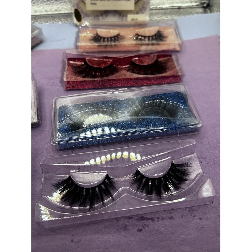 15 Pair Long Cross False Eyelashes Makeup Fake Thick Black Eye Lashes & Neon Pur